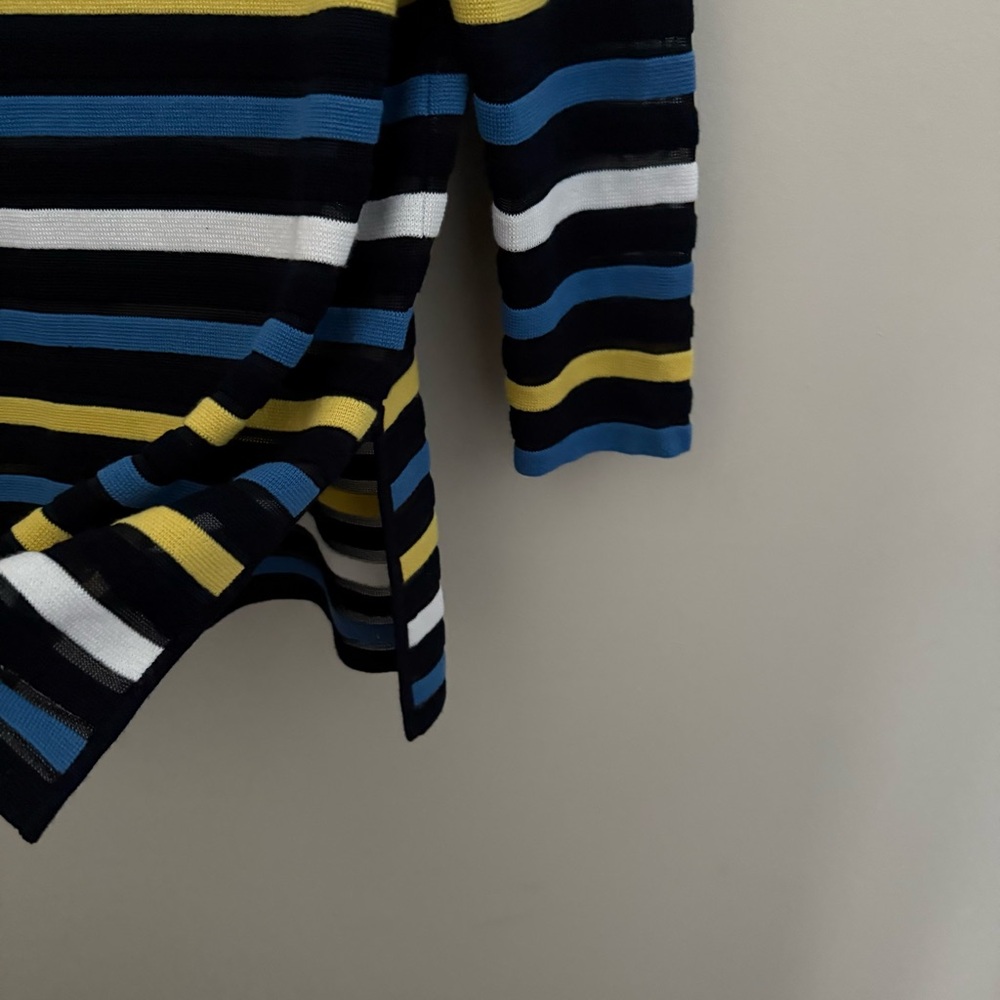 St John Wool Blend Striped Black Blue Yellow Crew Neck Sweater - Picture 7 of 10